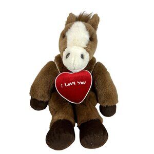 Build a Bear Horse Brown Floppy Plush Animal Retired 18" I Love You Heart READ
